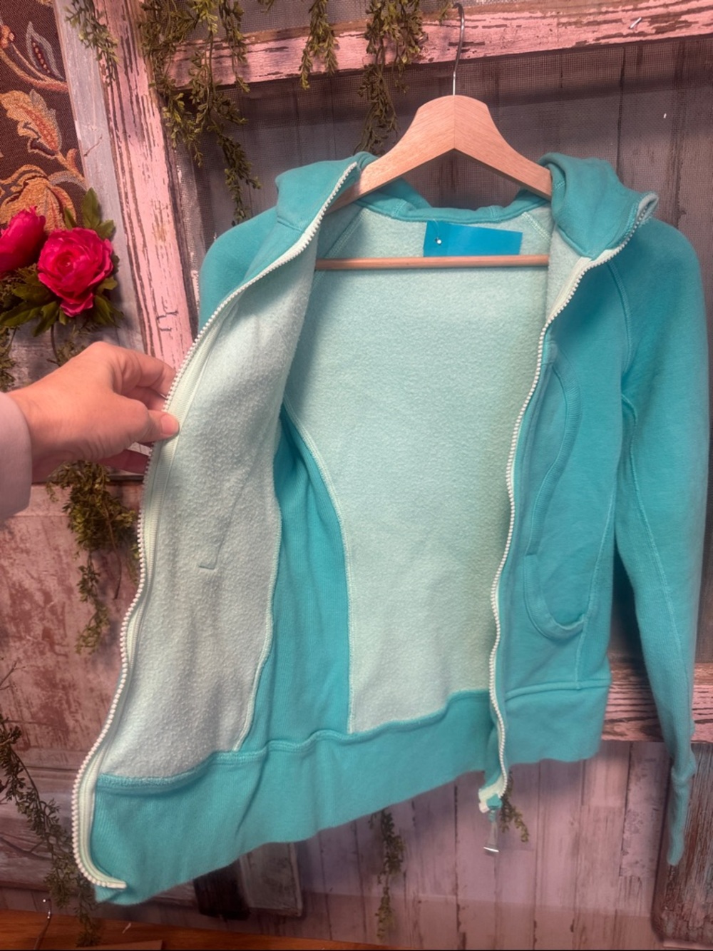Lululemon Scuba Full-Zip Hoodie II Fleece Lined Teal Turquoise Size 4 - Picture 5 of 5